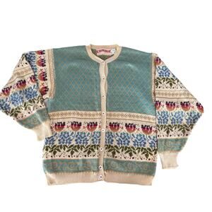 Vintage Carrie Cardigan Fair Isle Cottagecore Whimsy Fairy Cotton England Medium